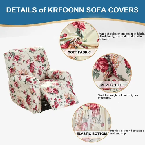 Miniatura 2 de KRFOONN Fundas elásticas para sillón reclinable con estampado, fundas para sillas reclinables de 4 piezas, fundas para sillón reclinable Lazy Boy