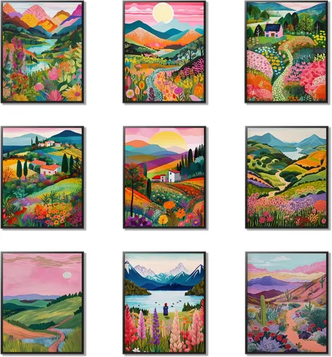 Miniatura 16 de Divertido póster de arte de pared de gato negro, juego de 9, impresiones en lienzo vintage de gato negro de Van Gogh, impresiones estéticas florales