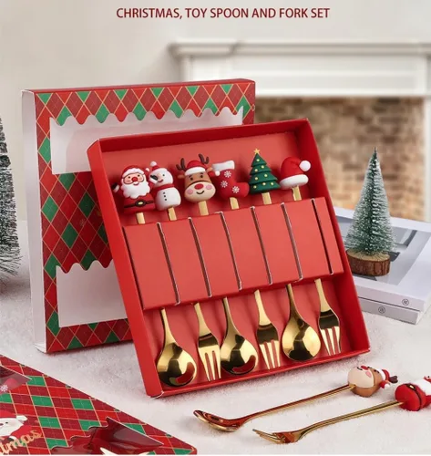 Miniatura 7 de Cuchara de Navidad de acero inoxidable para árbol de Navidad, cuchara de té para el hogar, cuchara de café de Navidad, tenedores de cena, cuchara