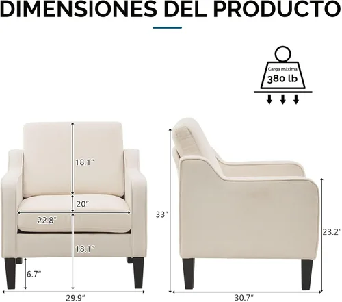 Miniatura 2 de VINGLI Juego de 2 Sillas de Acento Modernas, Sillas Beige para Sala de Estar, Sillón Cómodo para Dormitorio, Silla de Sofá Tapizada, Silla