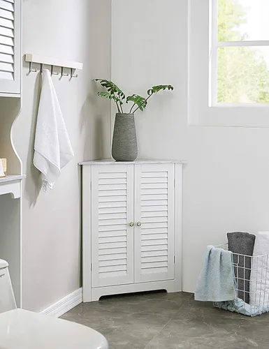 Kings Brand Furniture - Armario de almacenamiento de piso de esquina para baño Decatur, color blanco