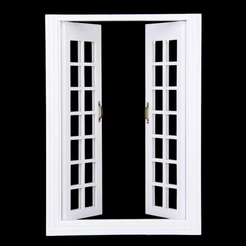 Miniatura 4 de 1/12 Casa de muñecas Madera Blanca Puertas Francesas Dobles Ventana con Cortina DIY
