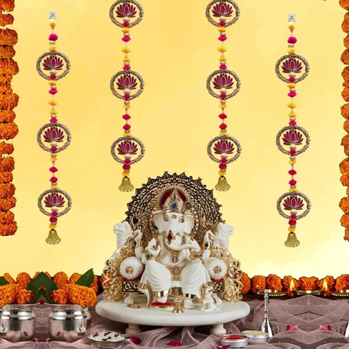 Divyakosh Colgante de pared y puerta de loto hecho a mano, decoración del hogar para Diwali, Pooja y todos los festivales, decoración de templos