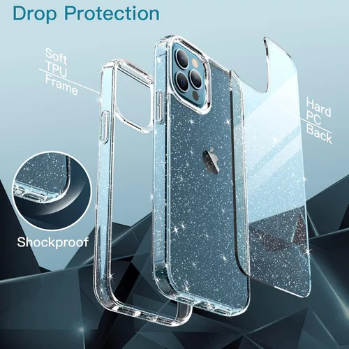 Miniatura 6 de JETech Funda con purpurina para iPhone 12 Pro Max, 6.7 pulgadas, brillante a prueba de golpes, bonita y brillante para mujeres y niñas (transparente)