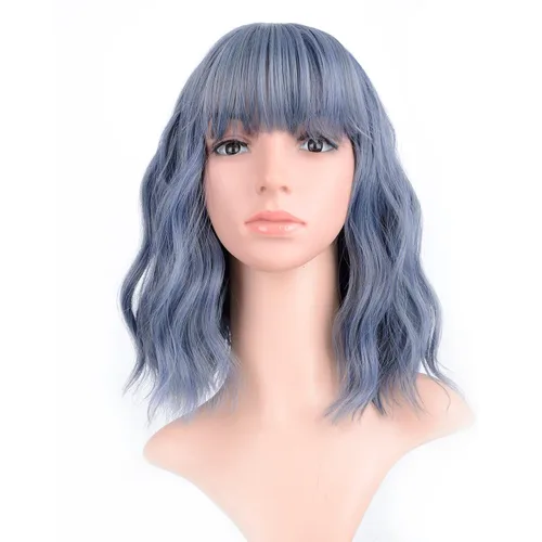 Miniatura 11 de VCKOVCKO Peluca natural ondulada rosa pastel, pelucas coloridas con flequillo de aire, pelucas cortas estilo Bob para mujer, pelucas largas hasta