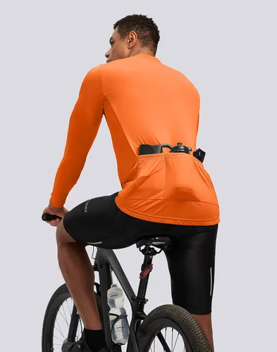 Miniatura 6 de Bikewa Maillot de ciclismo para hombre con 3+1 bolsillos traseros con cremallera, manga larga, absorción de humedad, UPF 50+ media cremallera