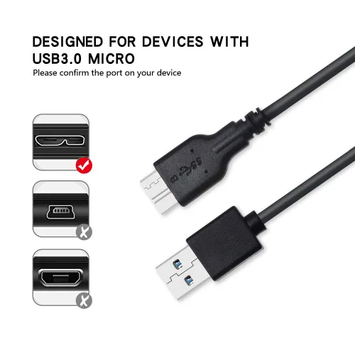 Miniatura 2 de Cable micro B, USB 3.0 A macho a micro USB 3.0, cable de sincronización compatible con Toshiba, Seagate, Samsung, WD, My Passport y más discos duros