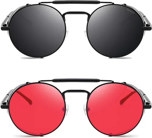 Miniatura 2 de RONSOU - Lentes de sol polarizados estilo steampunk redondas y vintage, con protección UV400, con marco