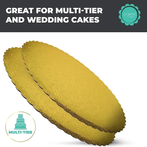 Miniatura 4 de O'Creme Gold-Top - Tabla redonda festoneada para pasteles y repostería de 3/32 pulgadas de grosor, 14 pulgadas de diámetro, paquete de 10 Dorado