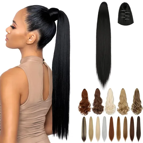 Miniatura 17 de Extensión de cola de caballo de 18 pulgadas, 20 pulgadas, larga, rizada, ondulada, recta, con clip, de aspecto natural, extensión de cabello
