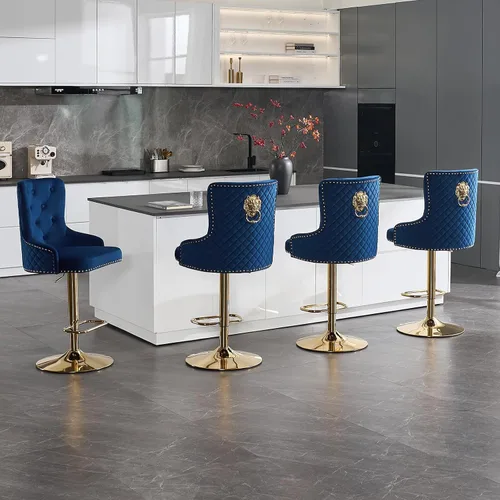 Miniatura 28 de Juego de 2 taburetes de bar de terciopelo dorado, taburetes de bar modernos de altura de mostrador con respaldo capitoné y tirador de anilla