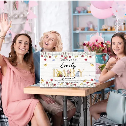 Miniatura 7 de Decoraciones para Baby Shower de Winnie, Letrero de Bienvenida de Winnie para Niño y Niña, Letrero de Bebé en Flor, Decoración de Puerta de Entrada