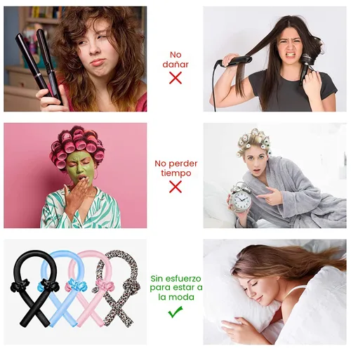 Miniatura 6 de CORATED Diadema de varilla de rizado sin calor, rulos de cinta de seda sin calor para rizos de noche, kit de peinado con pinzas para el pelo y Rosa
