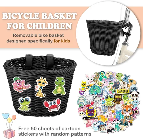 Miniatura 5 de Cesta delantera para bicicleta de niños, tejida a mano multicolor, para niños y niñas