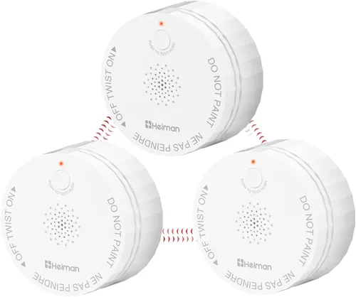 Heiman Detectores de humo, alarmas de humo fotoeléctricas interconectadas inalámbricas que funcionan con baterías, certificado Ul 217 10º, mini