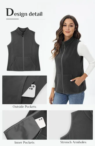 Miniatura 6 de Xeoxarel Chaleco de forro polar para mujer con 6 bolsillos (XS-2XL)