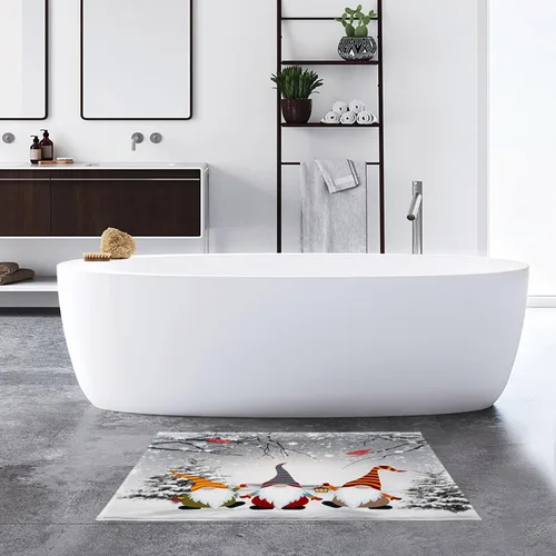 Miniatura 5 de HVEST Alfombras de baño de invierno, gnomos y cardenales en bosque nevado para decoración de baño, tapete antideslizante de mármol de nieve de Gris