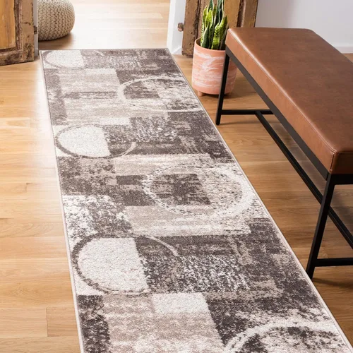 Miniatura 38 de Rugshop - Alfombra contemporánea con diseño abstracto de círculos, alfombra con respaldo de yute para entrada, cocina o habitación pequeña, marrón