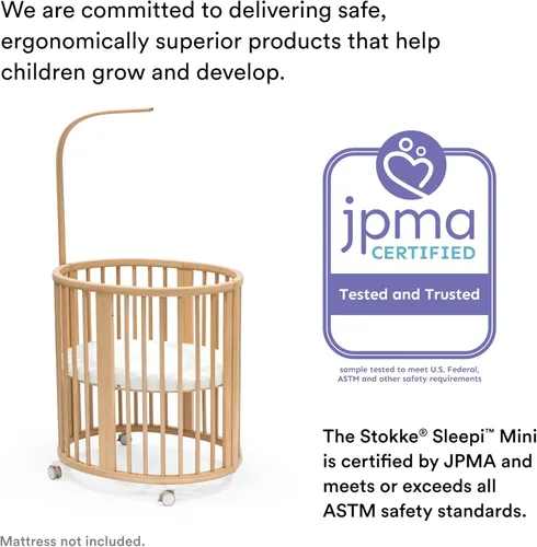 Miniatura 6 de Stokke Sleepi Mini Bundle V3, gris brumoso, incluye Sleepi Mini V3, colchón y barra de cortina, adecuado para edades de 0 a 5 años, ajustable