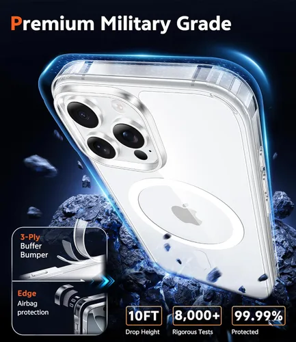 Miniatura 371 de FNTCASE Funda para iPhone 13 Pro-Max: Fundas magnéticas transparentes compatibles con Magsafe Slim anti amarillamiento protección contra caídas