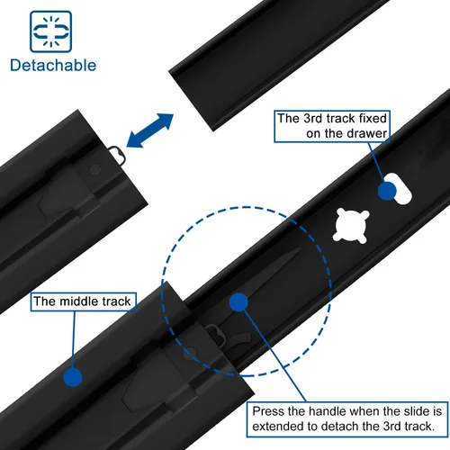 Miniatura 6 de VADANIA Deslizador de cajón resistente de 12 pulgadas sin cerradura #VA2053-b, acero laminado en frío electrochapado negro, 2 pulgadas de ancho