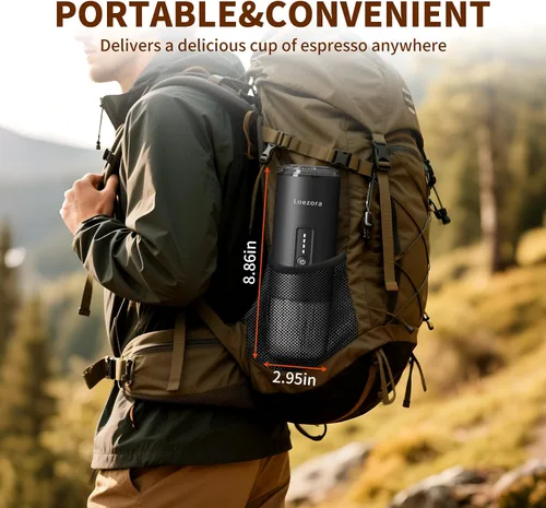 Miniatura 2 de Leozora - Cafetera portátil de café expreso, presión profesional de 20 bares, cuerpo de acero inoxidable, recargable por USB-C de 7500 mAh, 3 en 1