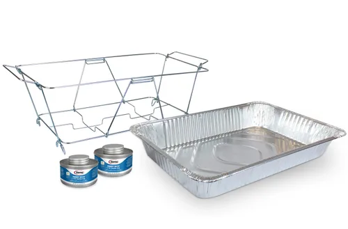 Sterno Juego de 4 Piezas para Calentar Platos, Kit de Buffet - Juego de Catering para Llevar - Rejilla de Alambre, Bandeja de Agua de Tamaño