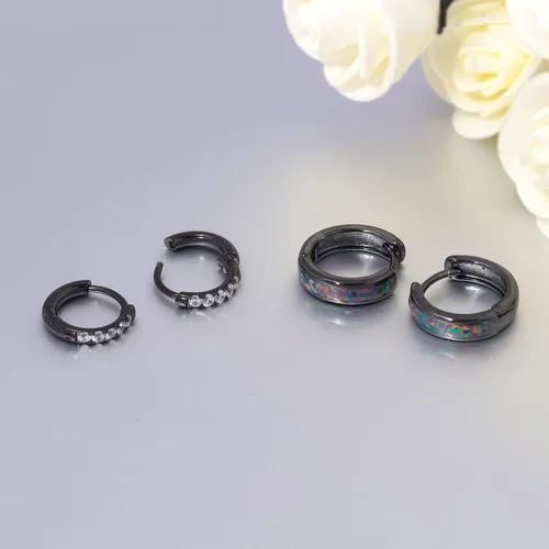 Miniatura 94 de CiNily Aretes Huggie de ópalo con bisagras, chapados en oro, hipoalergénicos, pequeños aretes de aro para mujeres, adolescentes, niñas, hombres