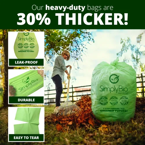 Miniatura 5 de Simply Bio Bolsas de basura compostables de 50-55 galones, parte superior plana, resistentes extragruesas de 1.57 mil, 208.2 litros, 12 bolsas, uso