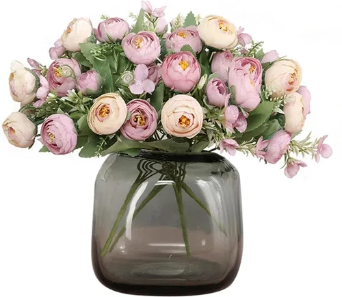 Miniatura 3 de Flores artificiales, 1 ramo de 12 cabezas, peonía artificial, té de rosas, flores de seda de camelia para bricolaje, hogar, jardín, decoración