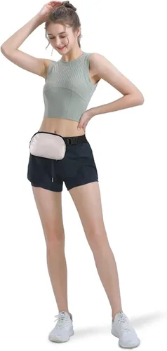 Miniatura 17 de Cangurera cruzada para mujer, mini bolsa para cinturón de 1 litro con correa ajustable de 32 a 51 pulgadas, bolsa de cintura pequeña para viajes