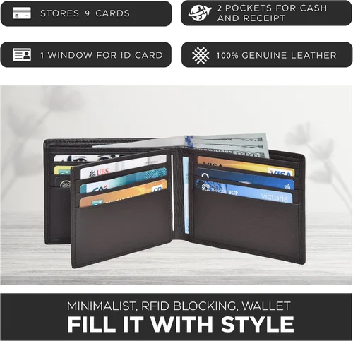 Miniatura 3 de Carteras RFID delgadas para hombres - Cartera de bolsillo frontal de piel genuina