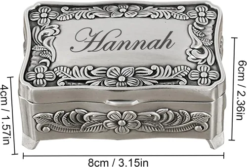 Miniatura 6 de Joyero vintage personalizado caja de metal personalizada con nombre, pequeño organizador de almacenamiento de joyas, caja de regalo de recuerdo
