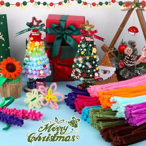 Miniatura 6 de Iuuidu 200 limpiapipas, tallos de chenilla verdes, palitos peludos, suministros de manualidades para manualidades, manualidades, decoración
