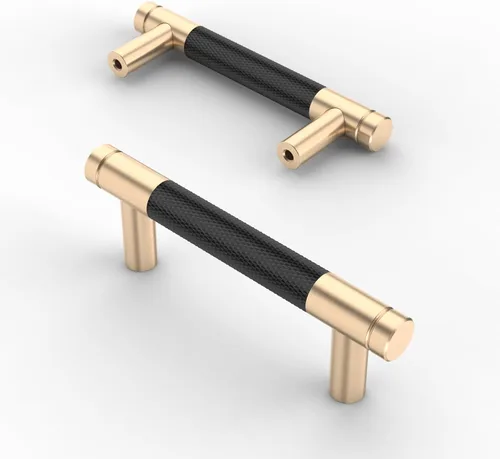 Miniatura 42 de Asidrama - Paquete de 10 tiradores para gabinete de 3 pulgadas (76mm) de color negro mate y bronce champán, manijas estriadas para gabinete