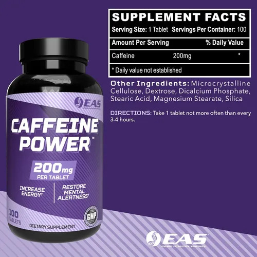 Miniatura 2 de EAS Caffeine Power 200mg Suplemento de píldoras de cafeína Aumenta la energía y restaura el estado de alerta mental Sin gluten, sin OMG, apto