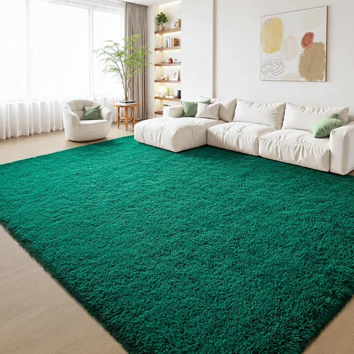 Miniatura 32 de Zentavio - Alfombras para sala de estar, alfombras de área verde oscuro de 3 x 5 pies, alfombra de césped artificial, alfombra de pelo mullido