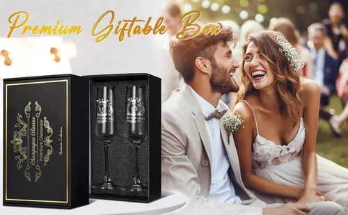 Miniatura 3 de ROXBURGH Juego de 2 copas de champán con diamantes de imitación tachonados, decoraciones de 10º aniversario de 7 onzas, copas de champán de cristal