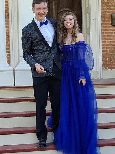 Miniatura 7 de Vestidos de graduación de tul con manga abombada con abertura 2025, vestido largo de baile de novia, vestidos formales para mujer, fiesta de noche