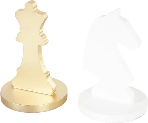 Miniatura 3 de Deco 79 Juego de ajedrez de madera para decoración del hogar, juego de mesa decorativo con piezas doradas y blancas, juego de mesa de 12 x 12 x 6
