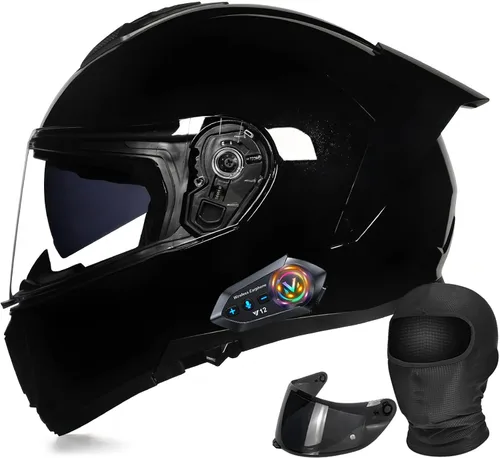 Miniatura 12 de Casco modular de motocicleta con Bluetooth abatible de cara completa aprobado por DOT FMVSS-218 con doble visera, multiventilación, diseño