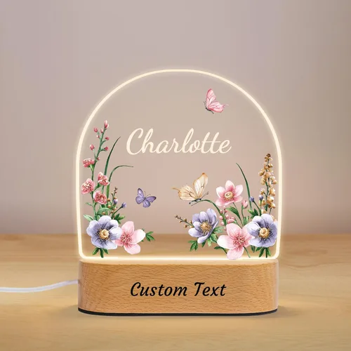 7 Geeft - Luz nocturna de flores personalizada, regalo perfecto para baby shower, Navidad, recién nacidos, para niñas, lámpara LED de placa acrílica