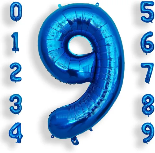 Miniatura 50 de AULE Globos grandes de 40 pulgadas con números 0 azules, globos grandes de números de aluminio, decoraciones de fiesta de cumpleaños de helio