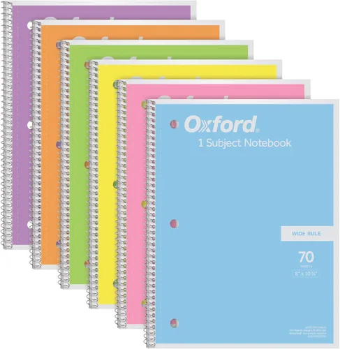 Cuadernos en espiral Oxford, cuadernos en espiral de gran capacidad con reglas anchas para la escuela, 1 cuaderno escolar por materia, 70 hojas con