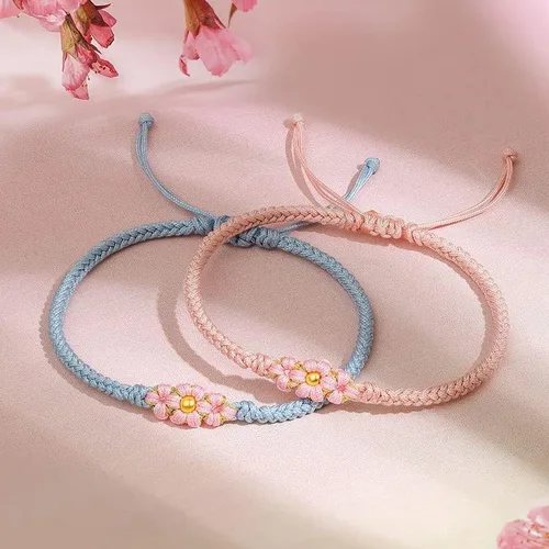 Miniatura 3 de 24K Gold Bracelet for Women Flower Charm Bracelets Adjustable Chain Dainty Braided Link Lucky Beads Stackable Rope Bangle Trendy Colorful Cuff Cute