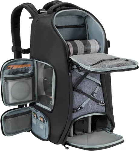 Miniatura 8 de K&F CONCEPT Mochila para cámara, bolsa de cámara de gran capacidad de 25 litros para fotógrafos con cubierta impermeable y compartimento para laptop