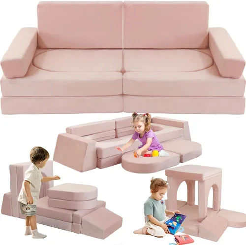 Miniatura 8 de Sofá modular de juego para niños, 10 piezas, sofá convertible de fortaleza y cojín para niños, sofá de suelo para dormir, sala de juegos, dormitorio