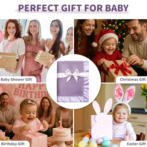 Miniatura 7 de Pro Goleem Manta de vellón para bebé con ribete satinado de 2 pulgadas, manta de felpa suave para niños y niñas para bebés, color morado, 30 x 40