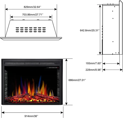 Miniatura 3 de ELECTACTIC Inserto de chimenea eléctrica de 36 pulgadas, calentador de estufa eléctrica empotrado, pantalla táctil, control remoto, 750W-1500W