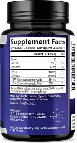 Miniatura 9 de Suplementos de aceite de pescado Omega 3 – 2400 mg de aceite de pescado por porción – Omega-3 de triple fuerza con ácidos grasos EPA y DHA – Apoyo